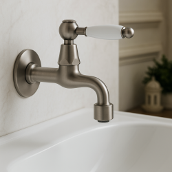 PB klassieke muur fonteinkraan met witte hendel koud water rvs 1208853532